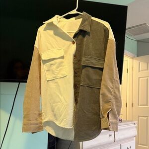 Colorblock Corduroy Button-Up Shirt